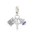 Detail of silver religious charms including Holy Bible, zircon cross and angel pendant - Bible Angel Cross Combination (CCT787)