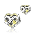 Detail showing November heart charm with yellow stone and infinity joy engraving - November-Joy (DUT19-11)