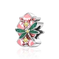 Macro detail of enamel flower charm with green dragonfly and yellow zircon inlay - Pink Flower Dragonfly (CCT604)