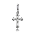 Religious silver cross pendant necklace with white zircon stones and engraved bail - Pave Zirconia Cross Style (CCT1051)
