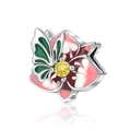 Sterling silver butterfly floral charm with pink enamel and sparkling yellow gemstone - Pink Flower Butterfly (CCT527)
