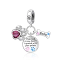 Detailed close-up of S925 silver pet pendants with heart stone and baby bone charm - Red Heart Footprint and Baby Bone Set (CCT572)