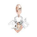 Silver and rose gold Family heart charm with cubic zirconia for DIY bracelets - Family Letter Heart Style (CUT166)