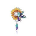 Detail of hummingbird and sunflower charm with colorful enamel and sparkling zircon - Sunflower Hummingbird (CCT529)