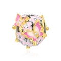 Macro shot of silver and gold charm with pink butterfly and sparkling stones - Gold Hollow Flower Butterfly (CCT470)