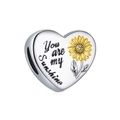 Abalorio de corazón con motivo de girasol y grabado You are my sunshine en plata fina - Abalorio de Corazón de Girasol (DUT36)