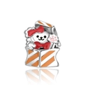Detailed close-up of a silver puppy charm inside a striped gift box with red bow - Dog in Gift Box Style (CCT983)