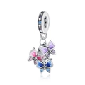 Detailed view of silver butterfly charms with colorful enamel and inlaid zircons - Colorful Butterfly Set (DUT286-K)
