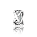 Macro shot of silver plated spacer bead with crisscross design and sparkling zircon stones - Pave Rhinestone X-Shape Style (CCT974)
