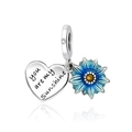 Close-up of heart charm with You Are My Sunshine engraving and enamel flower pendant - Heart English Pendant (CCT630)