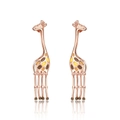 Detail of rose gold giraffe earrings with enamel spots and long hanging tassel legs - Dangling Style / Rose Gold Giraffe (CUE202-B)