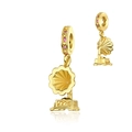Detalle de un colgante de gramófono dorado vintage con sello S925 y piedra preciosa rosa - Estilo Gramófono Dorado (CCT1018)