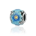 Silver dragonfly series blue enamel flower charm bead with yellow crystal for DIY jewelry - Blue Flower (CCT664)