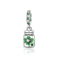 Silver clover charm pendant with green leaf pattern and sparkling cubic zirconia stones - Clover Wishing Bottle Pendant (CCT994)