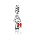 Detailed close-up of S925 silver charm with cartoon boy holding a red gift box - Boy Holding Gift (CCT987)