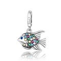 Close-up of S925 silver tropical fish charm with colorful stones and fin textures - Colorful Tropical Fish (CCT736)