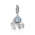 S925 sterling silver octopus pendant with blue cubic zirconia stones on white background - Octopus Style (CCT1140)
