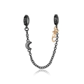 Schwarze Sicherheitskette für Armbänder mit goldenen Katzen- und Mondsichel-Anhängern - Hexenkatze Mond (CCT1118)