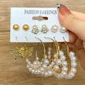 Set di orecchini vintage dorati con perle e ciondoli a farfalla stile francese - Stile Farfalla Perla (HS940-3)