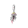 Macro detail of S925 sterling silver jellyfish charm with colorful gradient enamel and zircon - Jellyfish Style (CCT1237)
