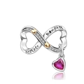 Infinity heart charm with Mother Daughter engraving and pink gemstone dangle - Mother and Daughter Infinity Heart (CCT1141)