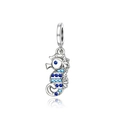 Exquisite S925 sterling silver seahorse charm with blue zircon stones and silver plating - Seahorse Style (CCT737)