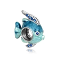 Exquisite S925 sterling silver fish charm with blue enamel and sparkling crystals - Tropical Fish Shape (CCT1084)