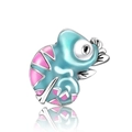 Silver chameleon pendant charm with green and pink enamel and mirror reflection - Chameleon Style (CCT419)