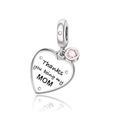 Silver heart charm pendant with pink stones and Thanks you being my MOM engraving - MOM Heart (CCT1050-T)