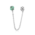 Silver four leaf clover and horseshoe safety chain charm with green enamel and zircons - Clover Horseshoe Safety Chain (CCT1048)