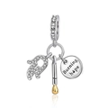 Silver Burning Hope charm featuring a matchstick and circular pendant with engraving - Burning Hope Match Triple Pendant (CCT594)