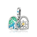S925 sterling silver heart charm with world map enamel and compass star pendant - Earth Compass Heart (CCT1208)