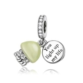 Silver light bulb charm with cubic zirconia and You Light Up My Life engraved disc - Light Up Life Lightbulb Double Pendant (CCT1261)