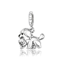 Polished silver puppy with mother dog charm featuring heart patterned hanging loop - Golden Retriever Mother and Puppy Style (CCT1272)