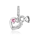 Silver infinity heart charm with pink gem and Family engraving for DIY bracelet - Infinity Family Heart (CCT973)