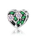 Macro detail of S925 sterling silver heart charm with colorful zircon floral pattern - Heart Hollow Floral Bead (CCT745)