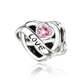 Silver heart charm with pink zircon and Love engraving on a white background - Silver Heart Ribbon Love (CCT968)