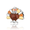 Macro shot of silver turkey charm with colorful enamel feathers for Thanksgiving bracelets - Turkey Shape (CCT1007)