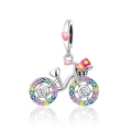 Detailed macro view of S925 silver bicycle charm with colorful zircon wheels and enamel heart - Multicolor Zirconia Bicycle Charm (CCT1155)