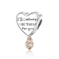 Two-tone silver and rose gold heart charm with engraving and pink cubic zirconia - Heart to Heart Dangle (CCT796)