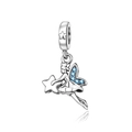 Exquisite silver fairy pendant with blue crystal wings and star detail on white background - Blue Wing Fairy (CCT1288)