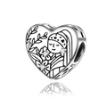S925 sterling silver heart charm with girl illustration and sparkling cubic zirconia - Girl with Pearl Earring (CCT1188)
