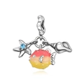 Ciondolo marino in argento con stella marina blu, pesce palla smaltato e conchiglia marina - Stile Stella Marina Pesce Palla Conchiglia (CCT1234)