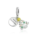 S925 silver Christmas charm with Merry Christmas engraving and colorful zircon tree - Merry Christmas Tag Tree Style (CCT978)