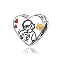 Detailed close-up of heart charm bead with colorful enamel pattern and side cutouts - Colorful Mother and Child Embrace (CCT1268)