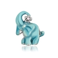 Detailed macro view of light blue enamel elephant charm with a pink zircon flower decoration - Light Blue Elephant with Flower Style (CCT1088)