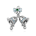 Exquisite 925 sterling silver Christmas bell charm with blue enamel bow and green gemstone - Bowknot Double Bell Style (CCT1312)