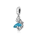 Ciondolo pesce in smalto blu argento sterling S925 con pietre di zirconia scintillanti - Stile Pesce Combattente Blu (CCT1266)
