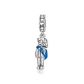 Detail of silver boy pendant with blue enamel scarf and sparkling zircon bale - Boy with Blue Scarf (CCT954)