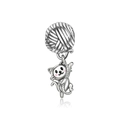 Detailed close-up of a silver-plated cat pendant climbing a polished yarn ball bead - Cat Playing with Yarn Ball Style (CCT1206)